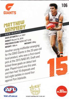 2017 Select Certified #106 Matthew Kennedy Back
